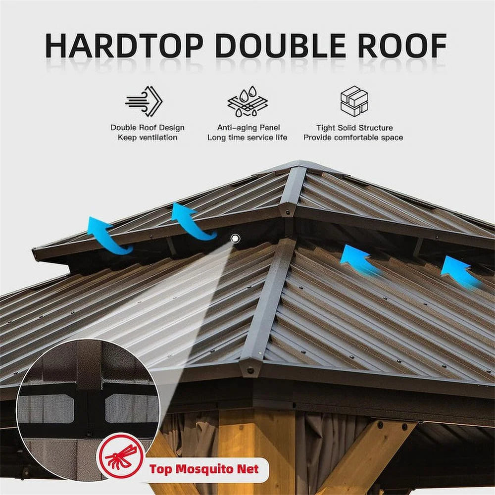 12'x12' Hardtop Gazebo with Galvanized Steel Double Roof and Curtains E3727