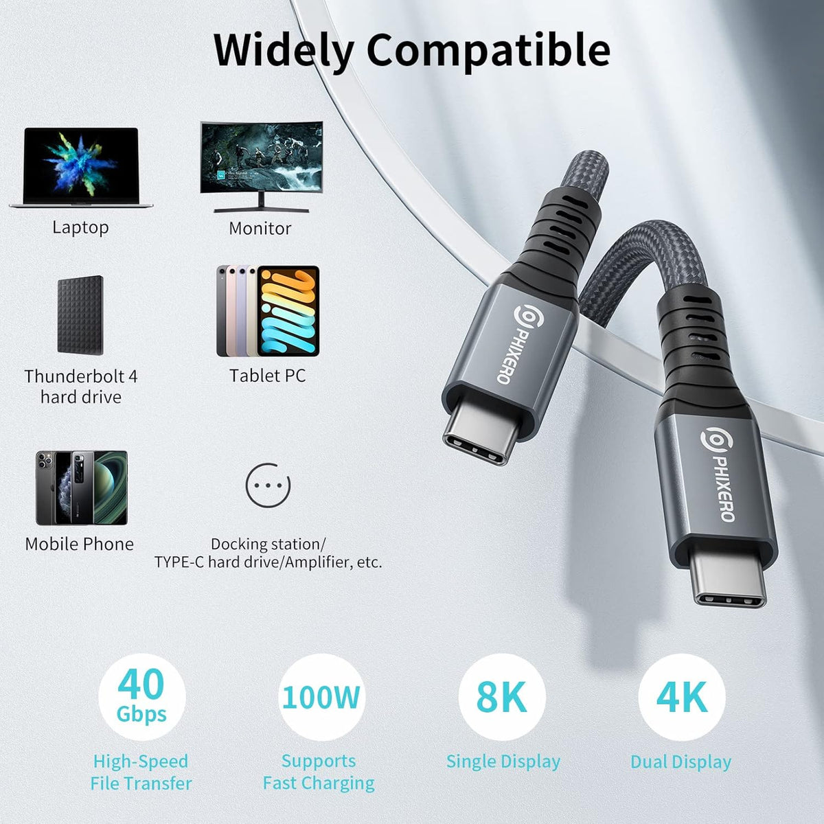 Thunderbolt 4 Full-Featured Cable, 2 Meter (6.6 ft), 40Gbps, 100W, 8K@60Hz, Pack of 2 K785606