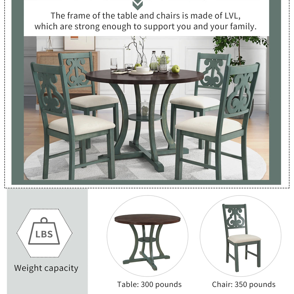 Round Dining Table with 4 Fabric Chairs Set Y175622
