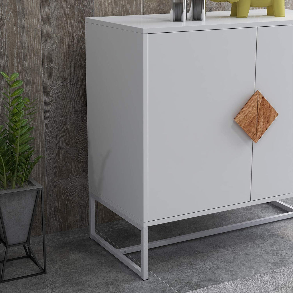 White 2 Door Sideboard with Solid Wood Handles and Metal Legs N402
