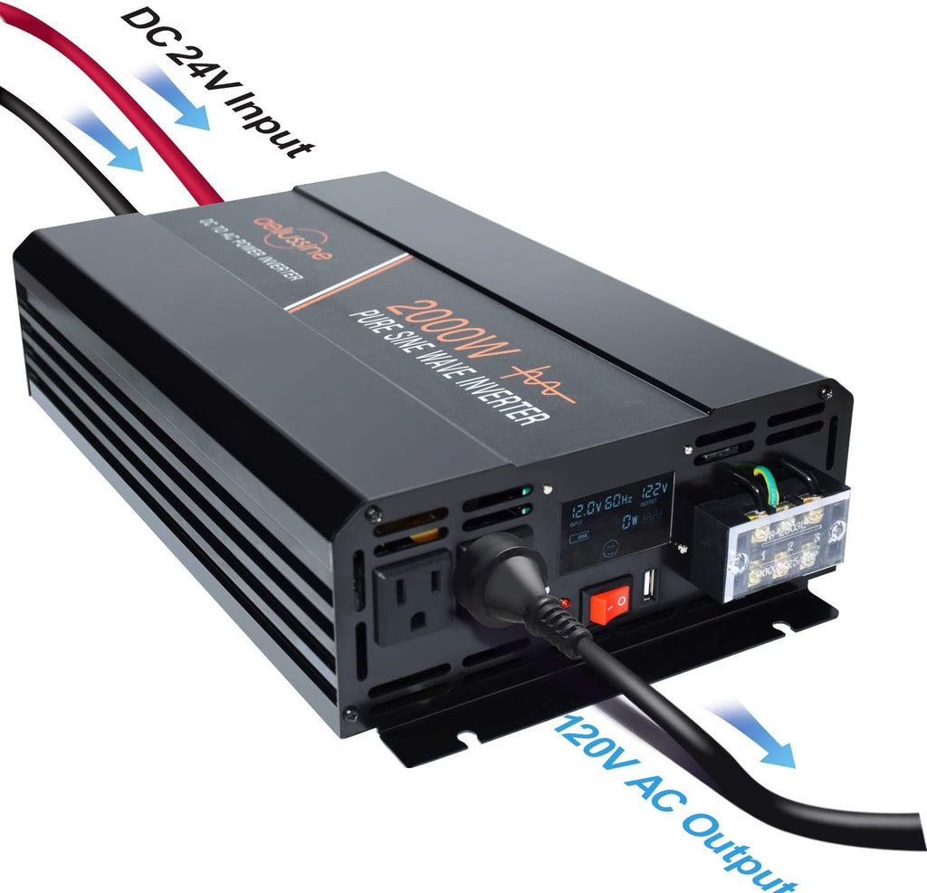 2000 Watt Pure Sine Wave Power Inverter 24V DC to AC 120V with LCD Display D41656