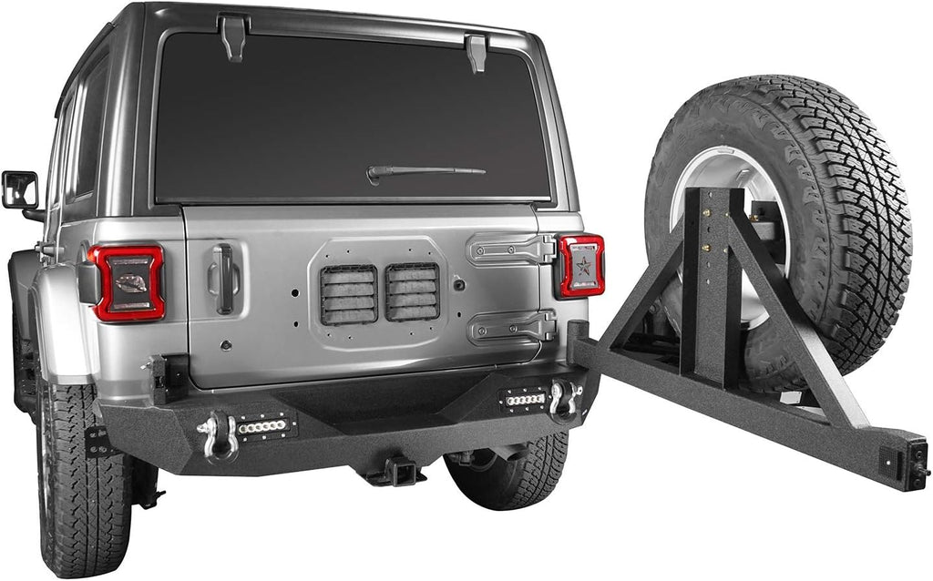 Solid Steel Rear Bumper with Spare Tire Carrier & LED Floodlights S715