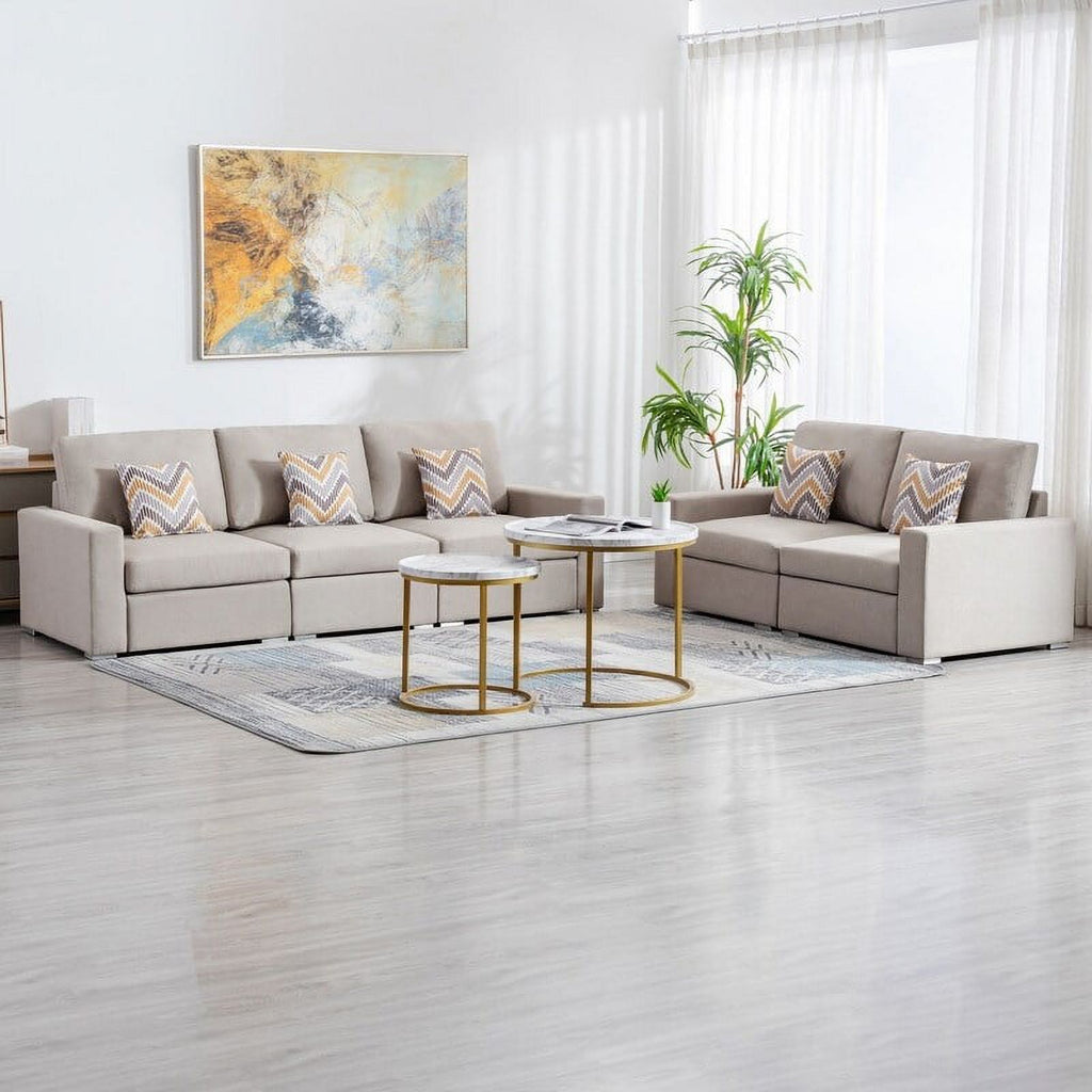 Grey Linen Fabric Sofa and Loveseat Set with Pillows L36593