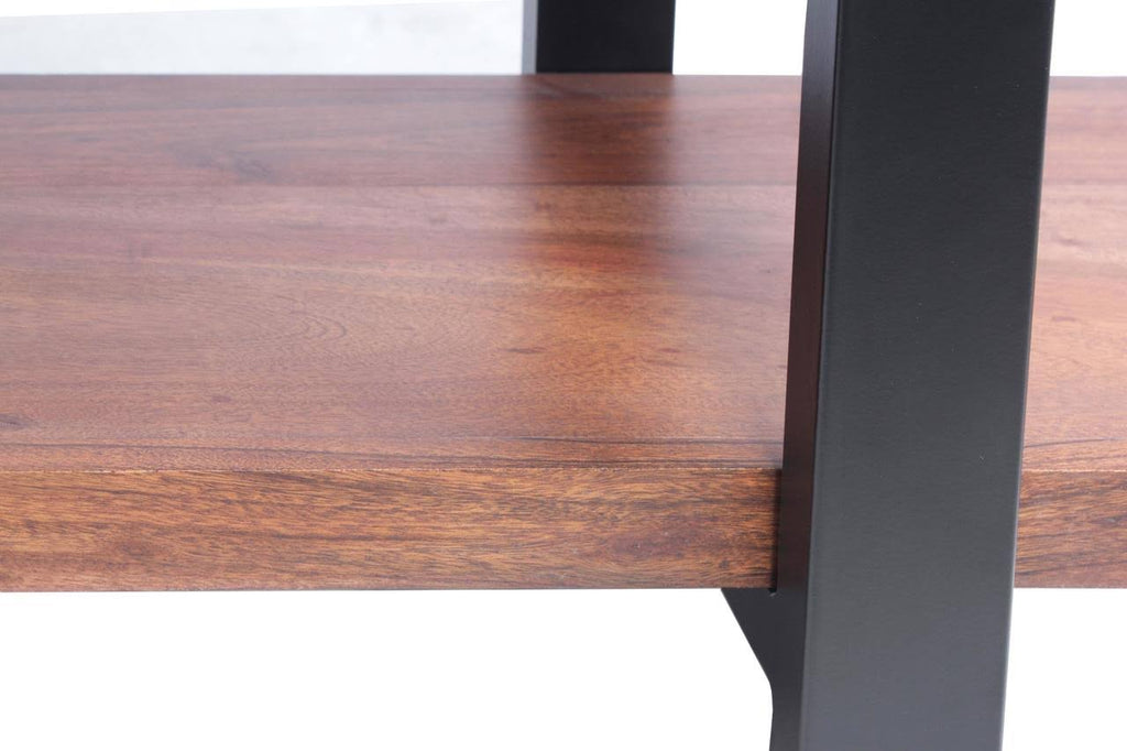 Brown and Black Mango Wood and Iron Console Table with Three Shelves Z81027