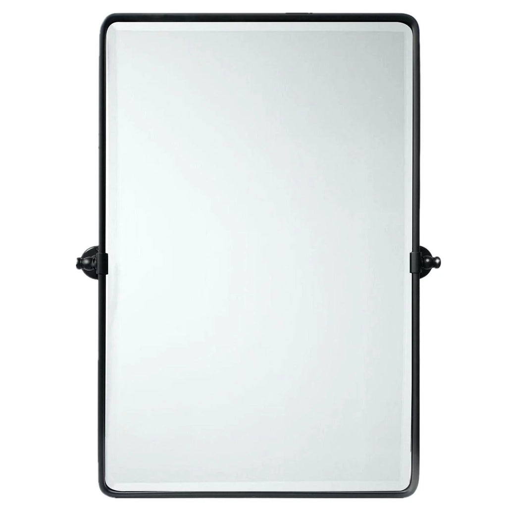 Black Metal Framed Tilting Beveled Rectangle Bathroom Mirror 23x35" V882