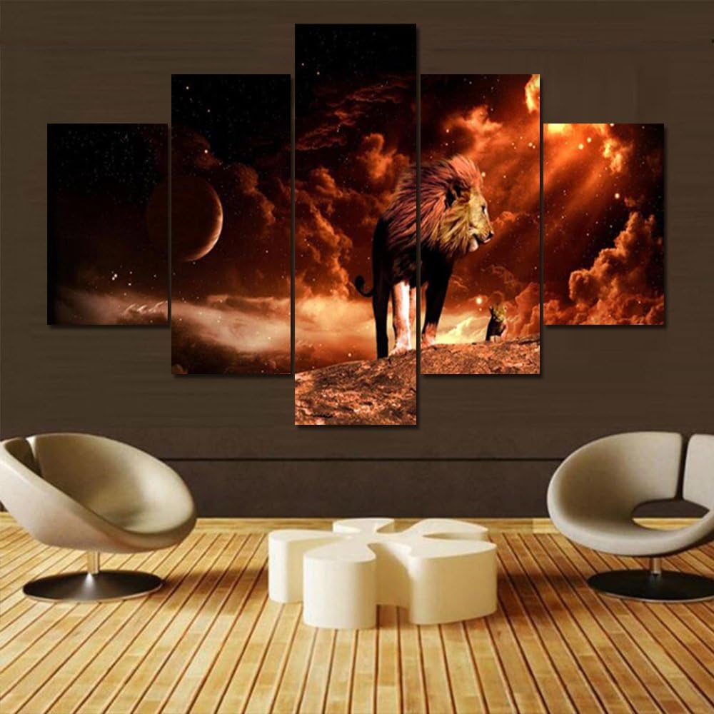 5 Piece Black Canvas Wall Art Safari Artwork Framed Ready to Hang Posters and Prints C3757