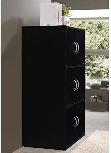 3 Shelf 6 Door Bookcase in Black O819