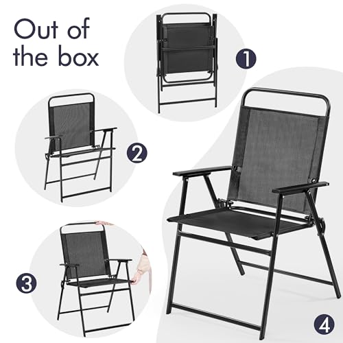 Black Set of 4 Folding Outdoor Chairs with Metal Frame and Armrests T414465