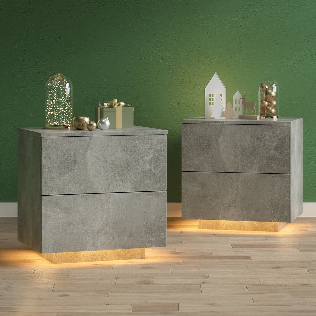 LED Nightstands Set of 2 with 2 Drawers X390
