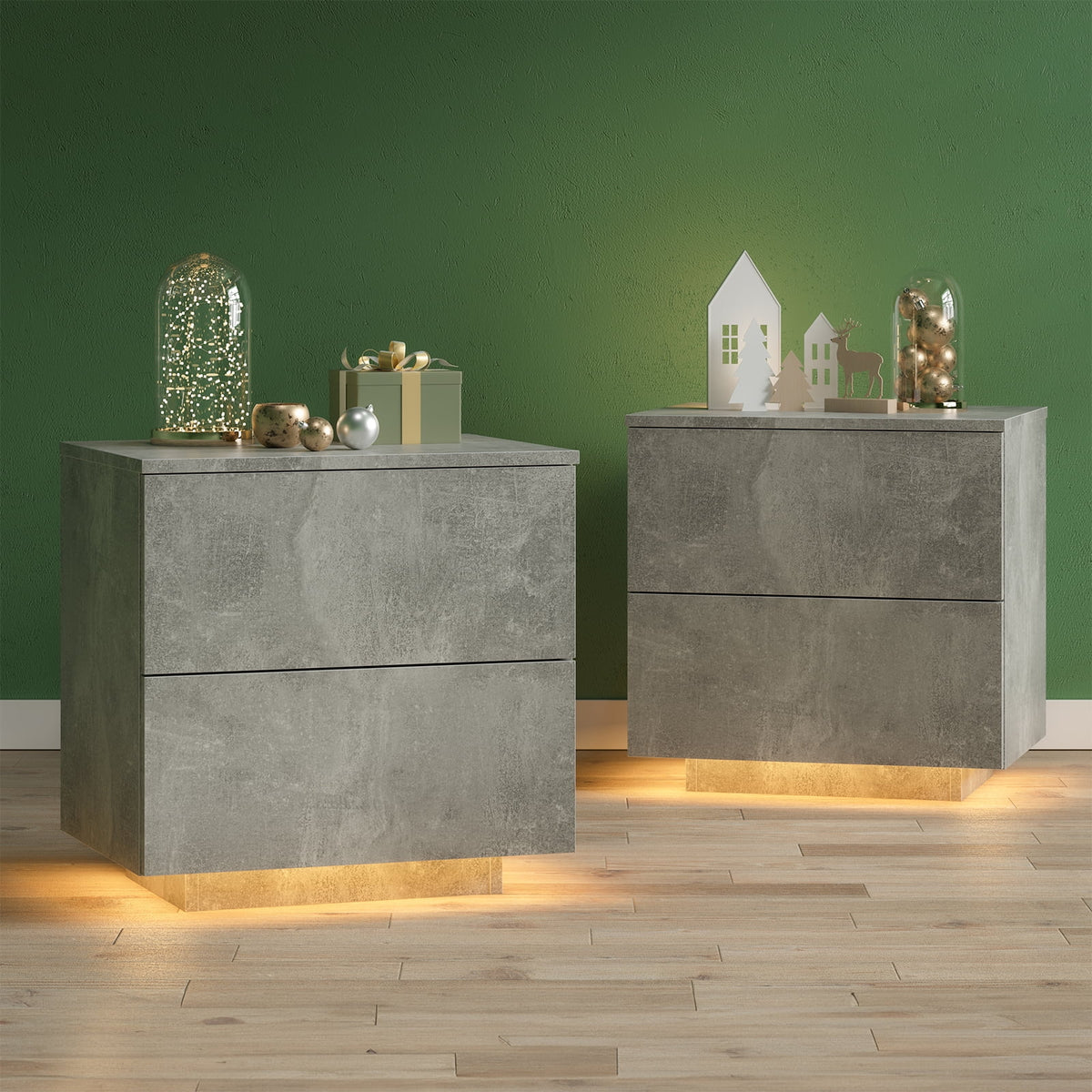 LED Nightstands Set of 2 with 2 Drawers X390
