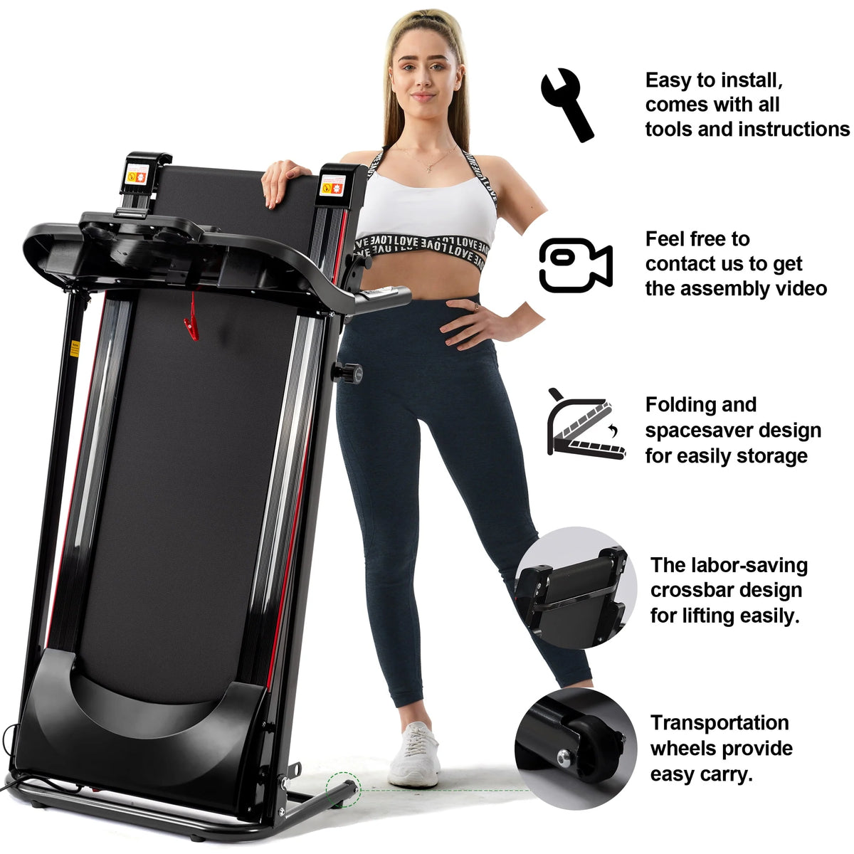 Black 1.5HP Folding Treadmill 220 LB Max Weight L377