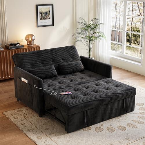 Beige Corduroy 2 Seater Convertible Sleeper Sofa T2728