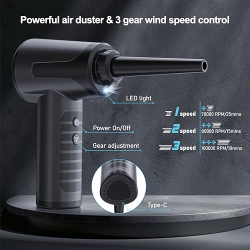 Cordless Electric Air Duster 100000RPM Black O9274