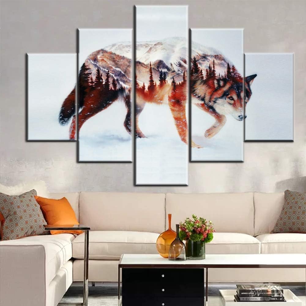 5 Piece Black Canvas Wall Art Safari Artwork Framed Ready to Hang Posters and Prints C3757
