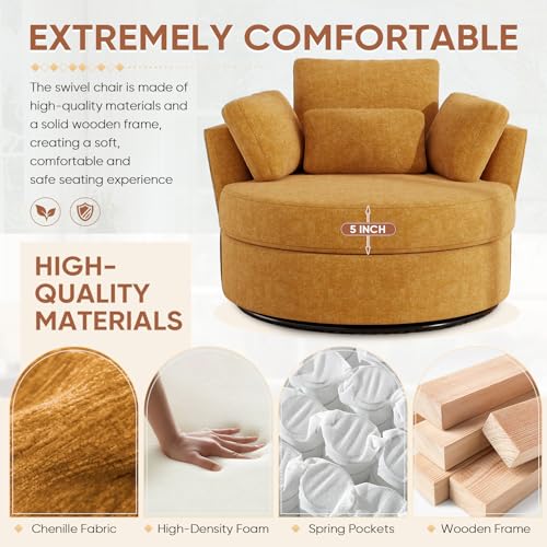Oversized Orange Chenille Swivel Accent Chair with Storage Ottoman F905