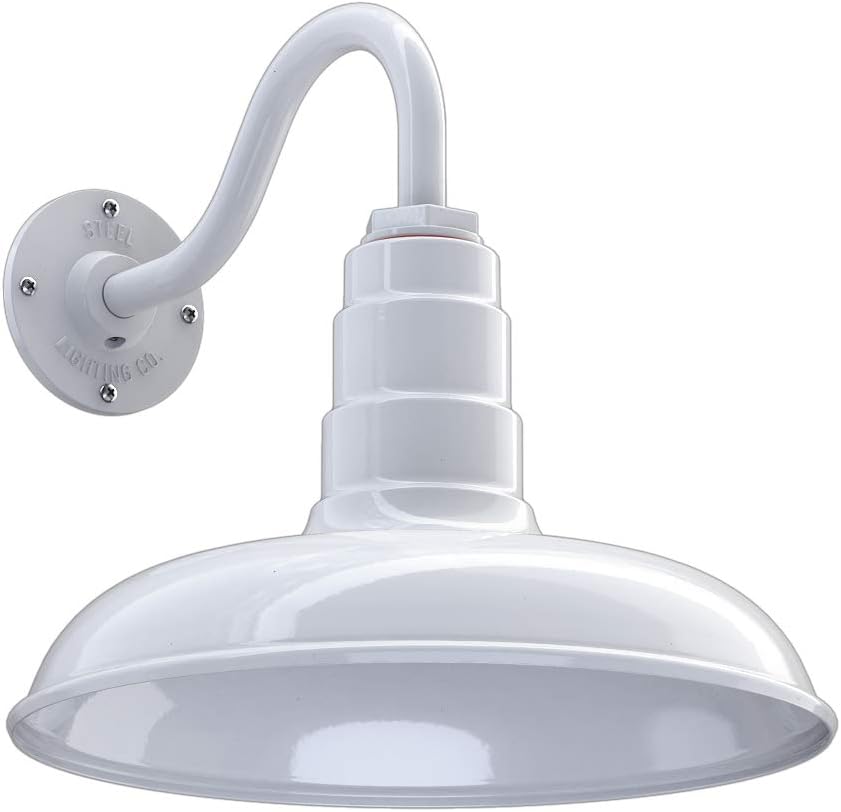 Gooseneck Barn Light with Steel Dome, 16 Gooseneck, White E63584