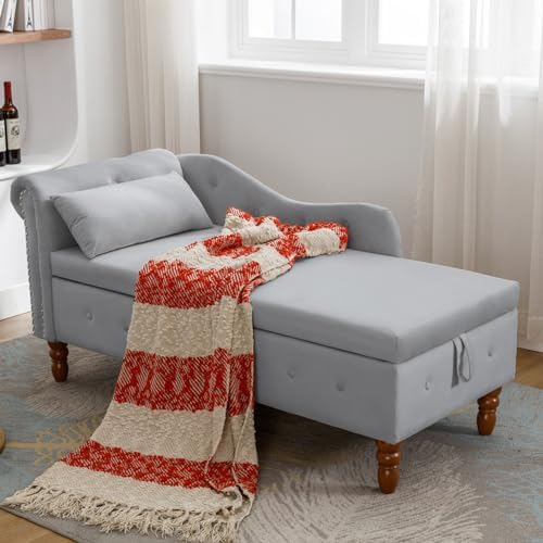 Velvet Chaise Lounge Chair with Button Tufted and Lumbar Pillow Q926