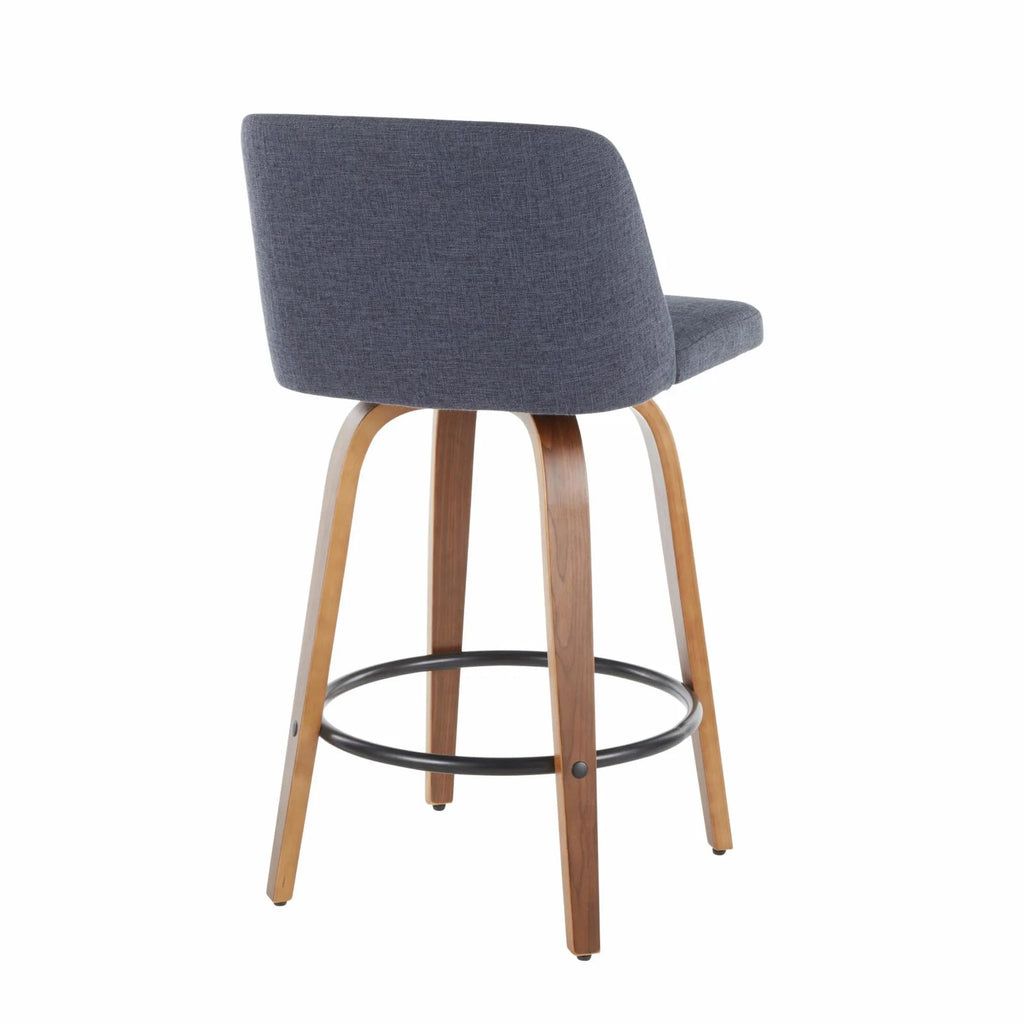 Walnut and Blue Fabric Counter Stool Set of 2 T556286