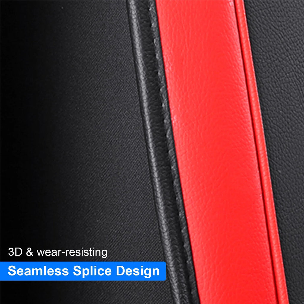 Black & Red Waterproof Leather Car Seat Covers Full Set C2498