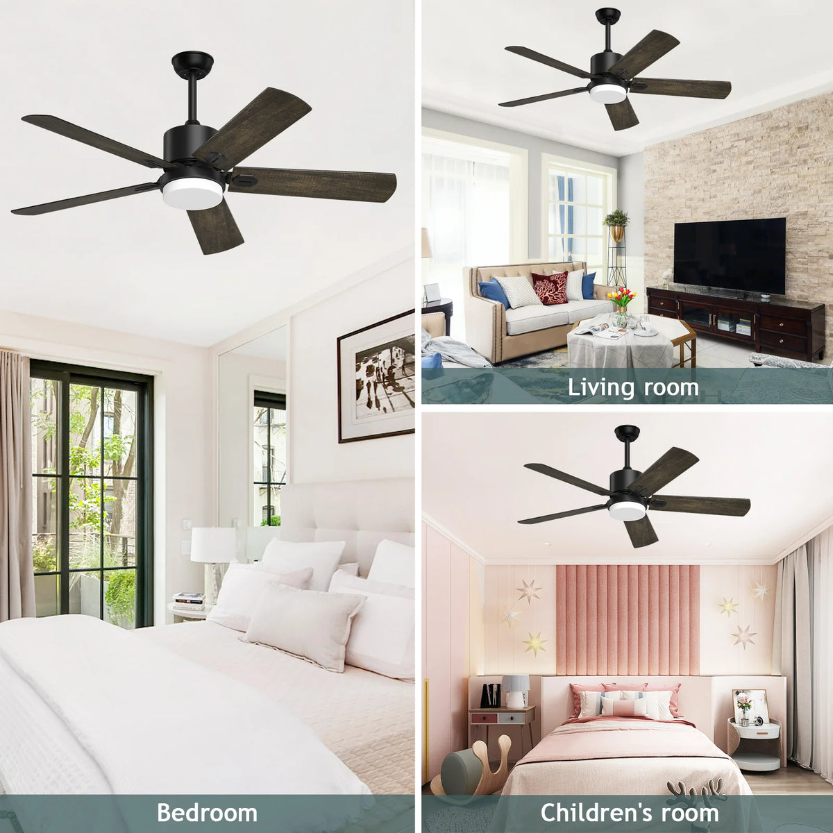 Ceiling Fan with Light and Remote Control, 52 '' Reversible 5 Wood Fan Blades L110