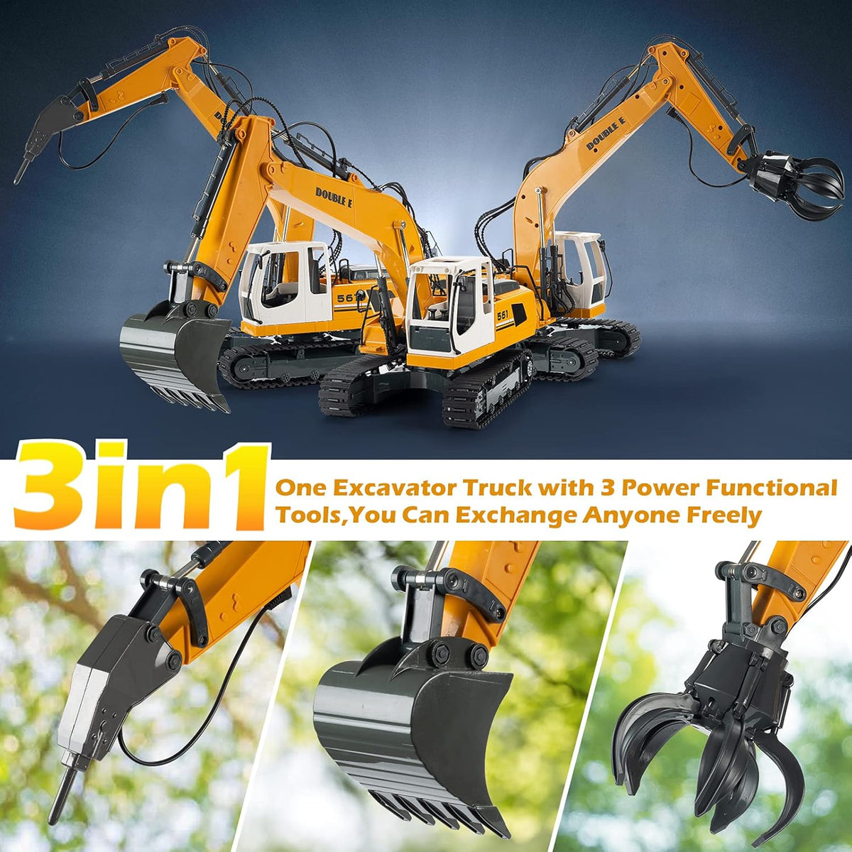 17 Channel RC Excavator Toy with Working Lights Pack of 2 Z831376