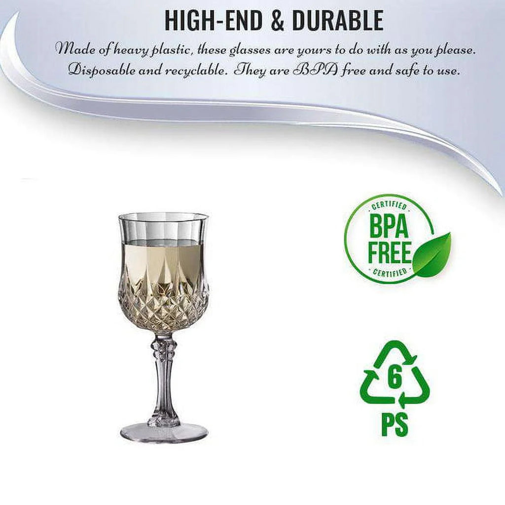 8 oz Crystal Cut Plastic Wine Glasses 48ct D343786