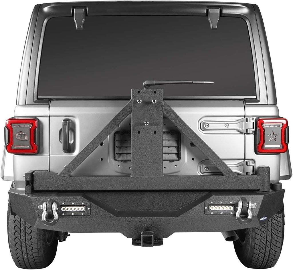 Solid Steel Rear Bumper with Spare Tire Carrier & LED Floodlights S715