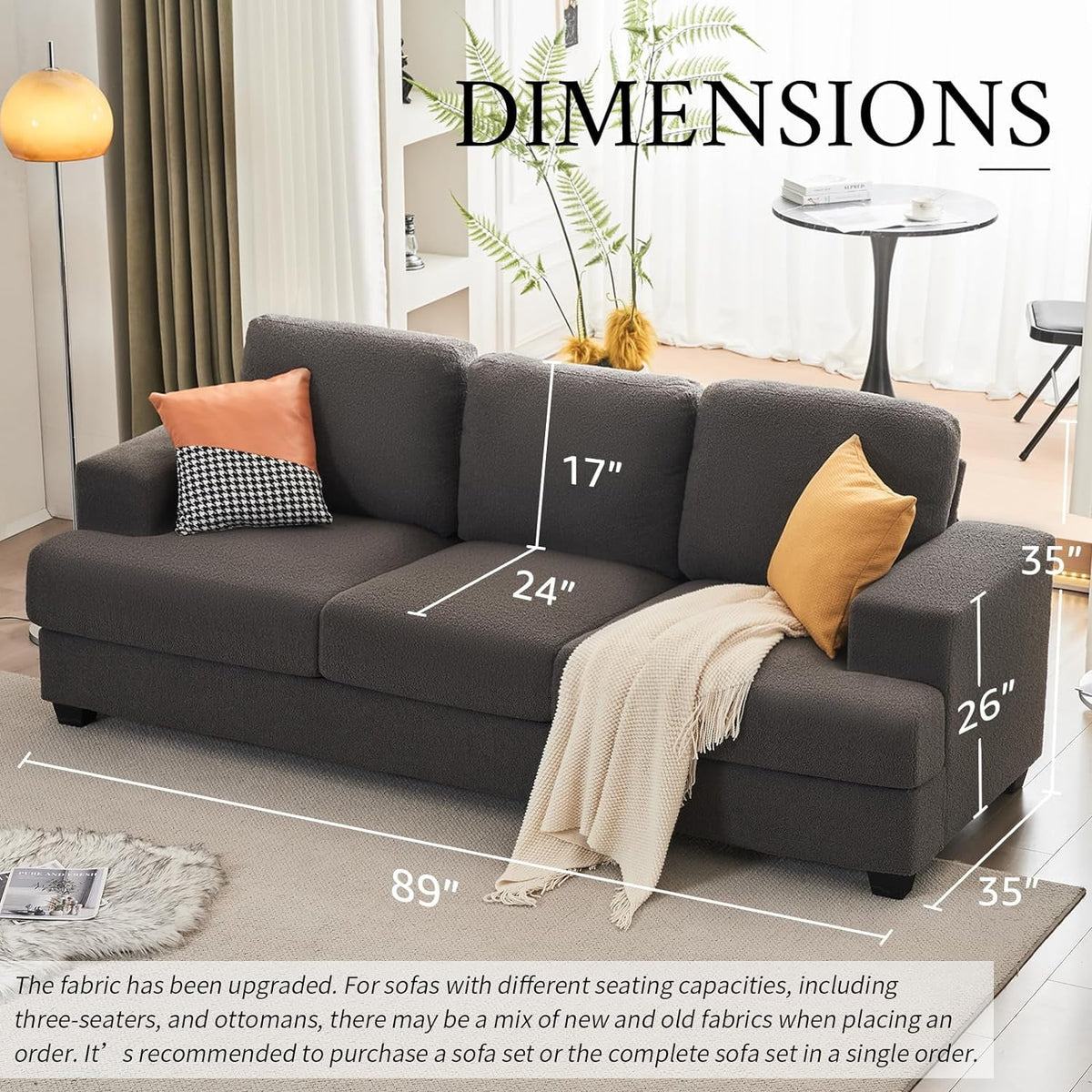 89 inch Grey Chenille 3 Seater Sofa M569601