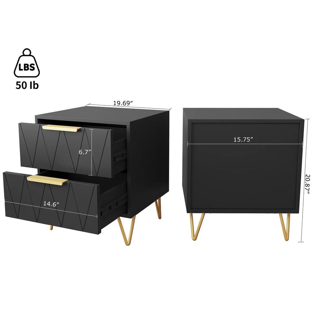 Black 2 Drawer Nightstand Bedside Table with Storage G519