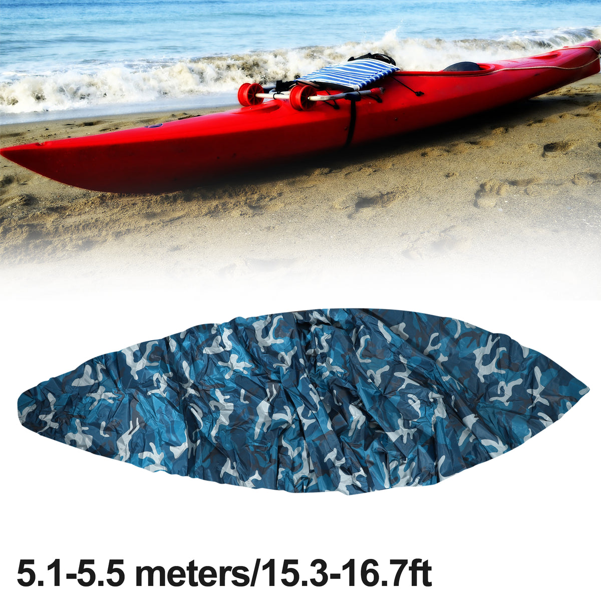 Blue Camouflage 15.3ft-16.7ft Kayak Cover D447