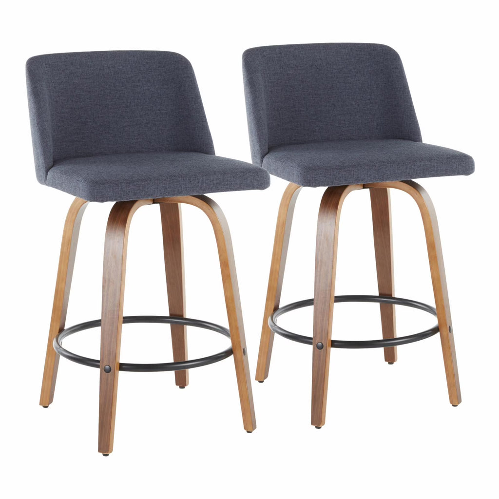 Walnut and Blue Fabric Counter Stool Set of 2 T556286