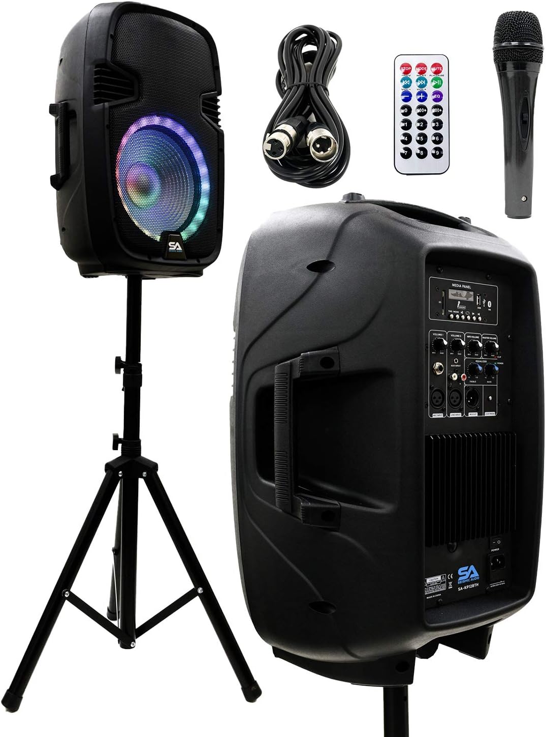 Active 10 Inch DJ Karaoke Party Speaker with Stand, Bluetooth, LED Lights, Microphone, Cable and Remote X67352