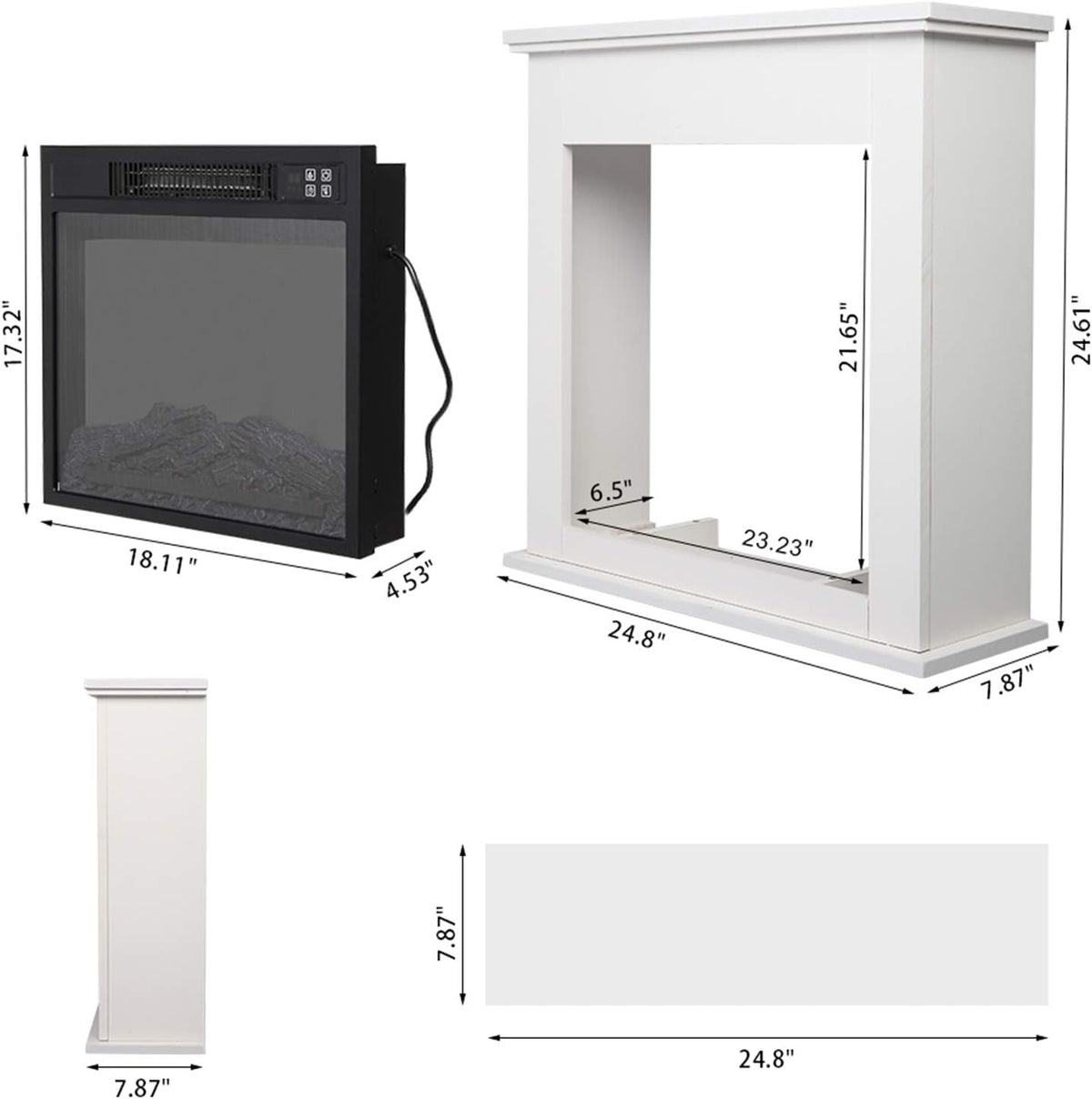 White Wood Fireplace Cabinet with Mantel Freestanding Fireplace Heater Q7444