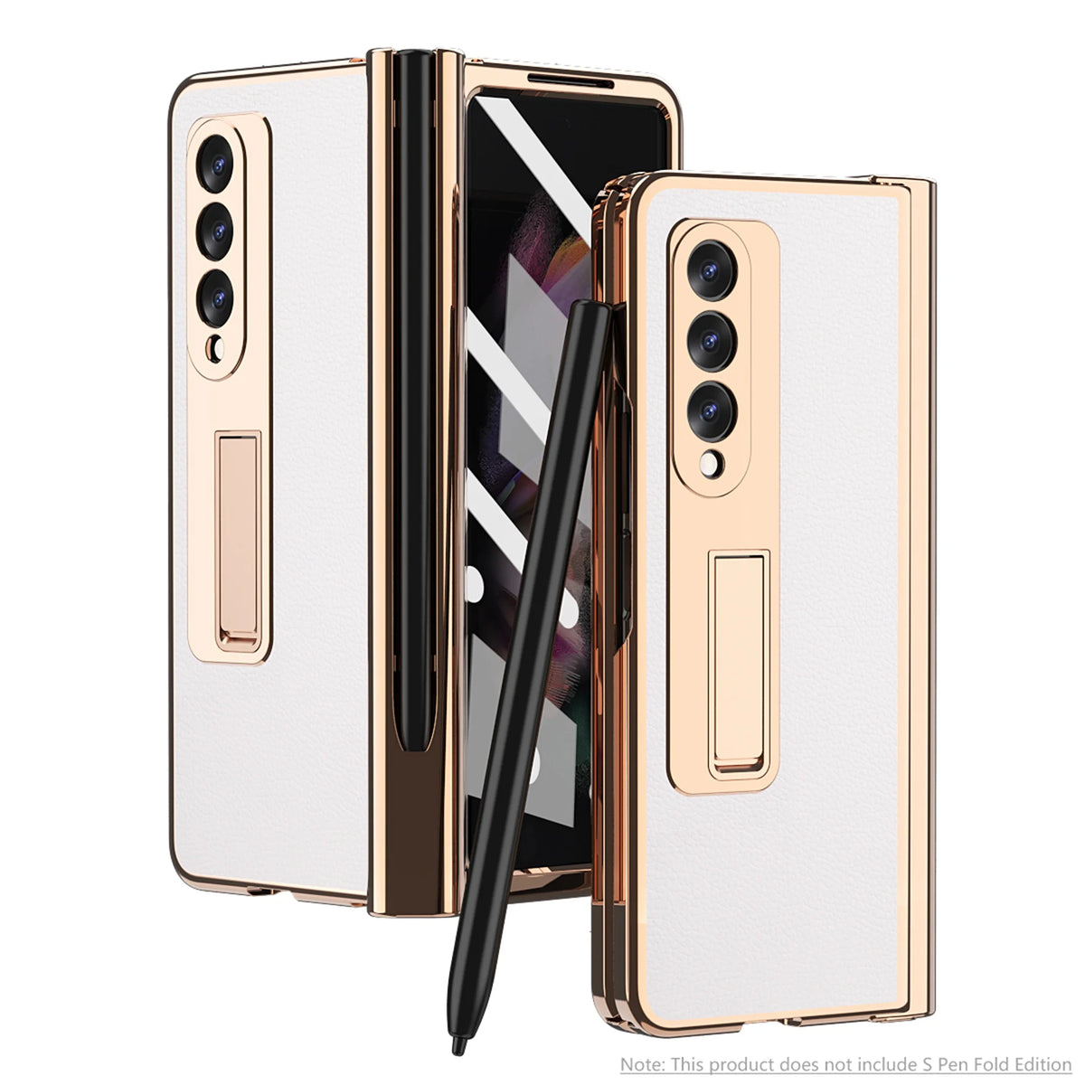 White PU Leather Shockproof Phone Case with Built in Glass Screen Protector Z3944