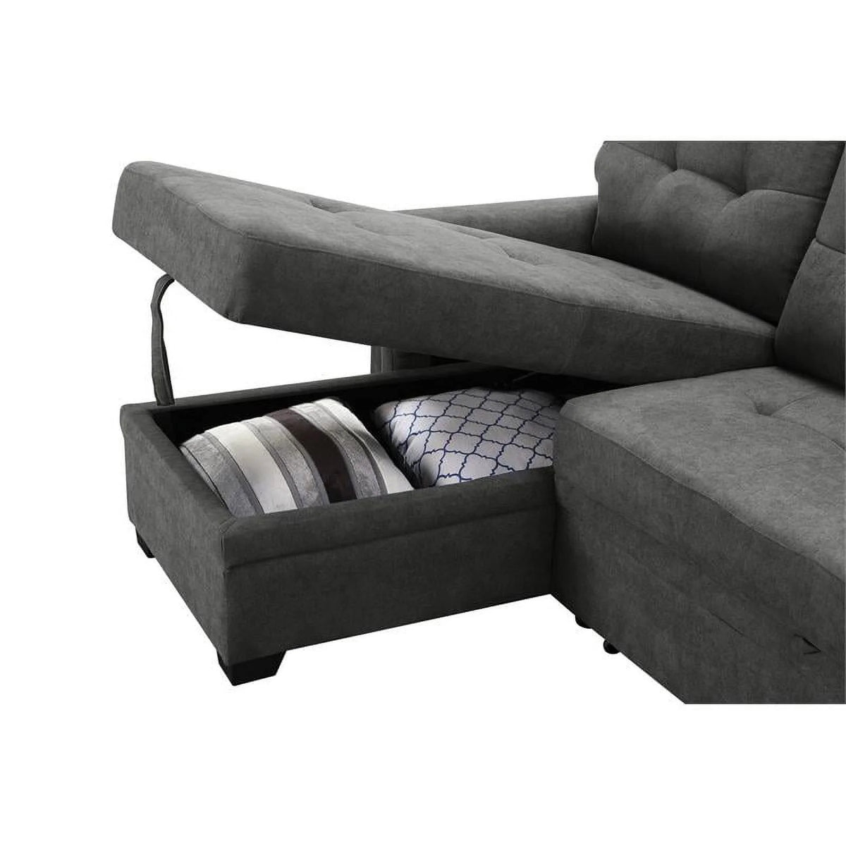 Gray Woven Fabric Sectional Sleeper Sofa with Storage and USB Charger U733711