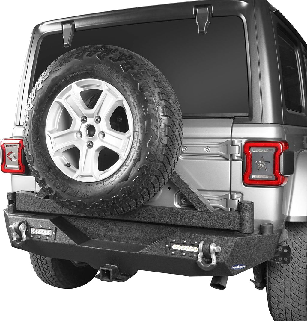 Solid Steel Rear Bumper with Spare Tire Carrier & LED Floodlights S715
