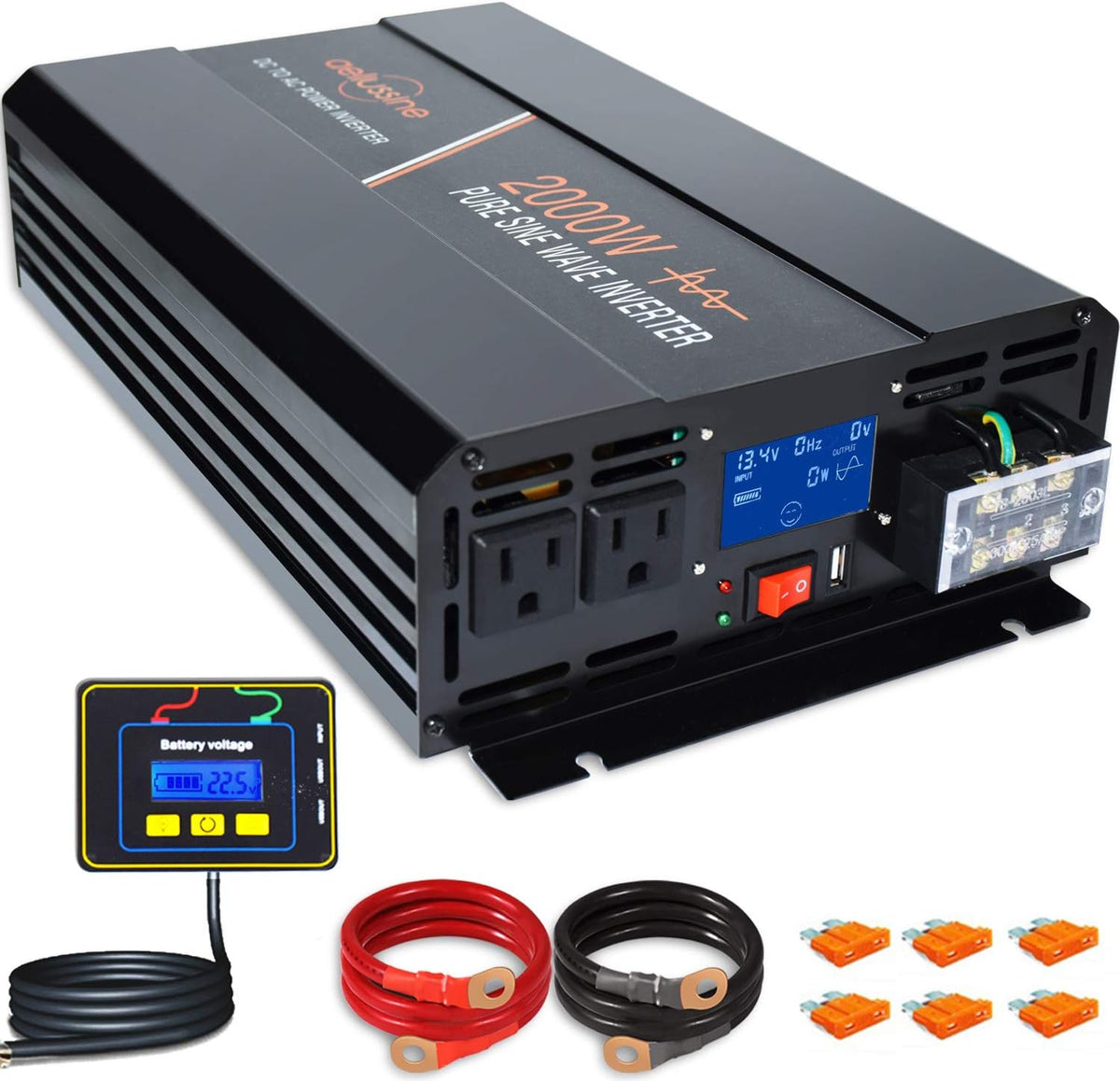 2000 Watt Pure Sine Wave Power Inverter 24V DC to AC 120V with LCD Display D41656
