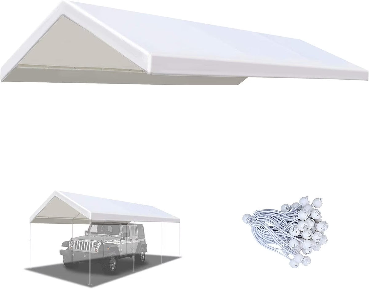 12'x20' Carport Canopy Replacement Top Tarp Cover with Ball Bungees J946699