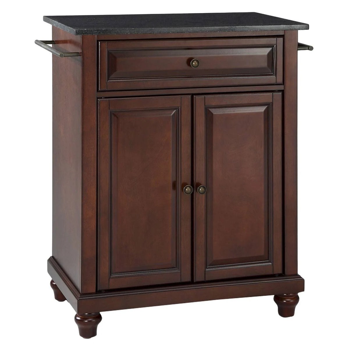 Mahogany Solid Black Granite Top Portable Kitchen Island V81685