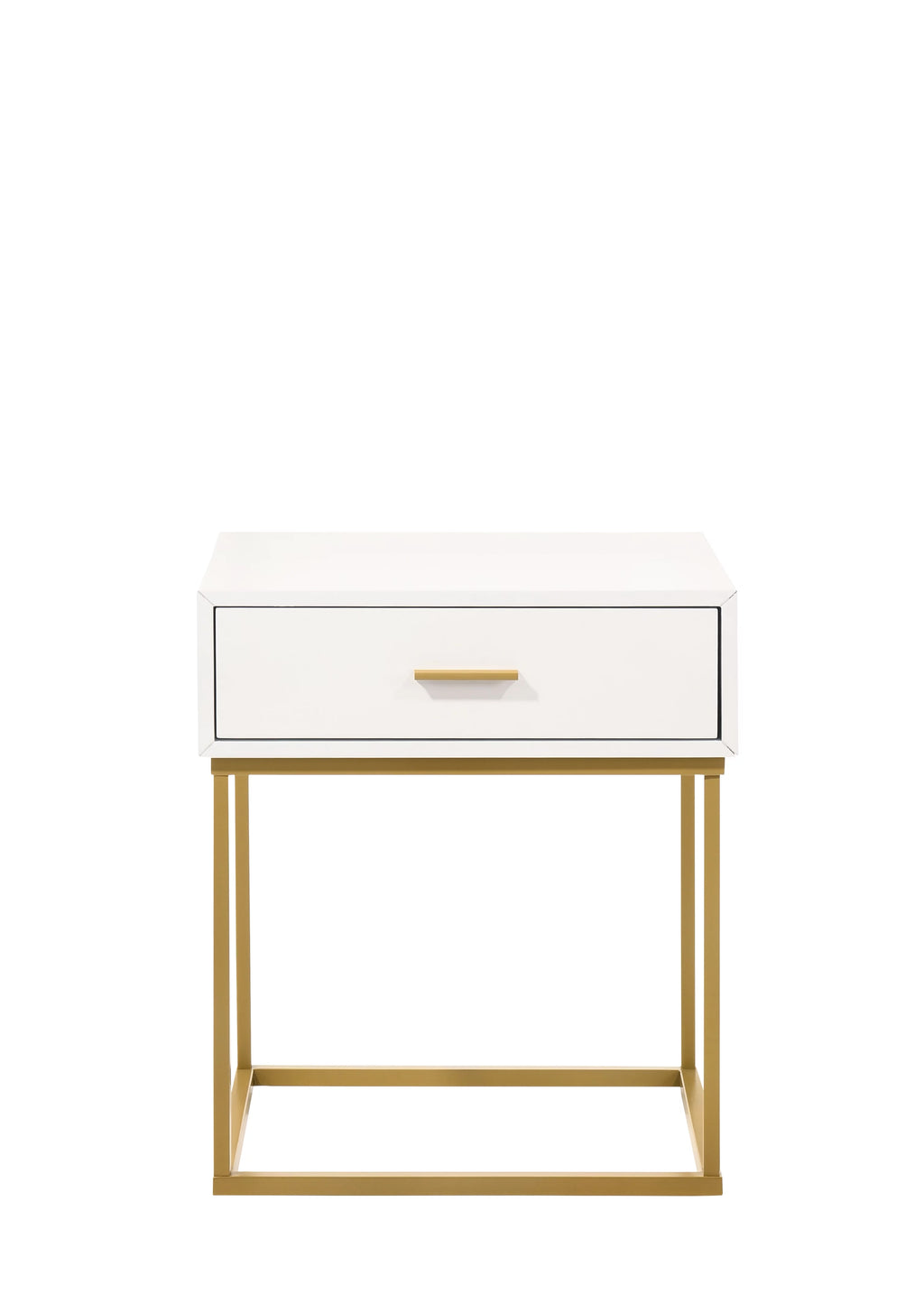 White 1-Drawer Nightstand with Gold Metal Legs K4019