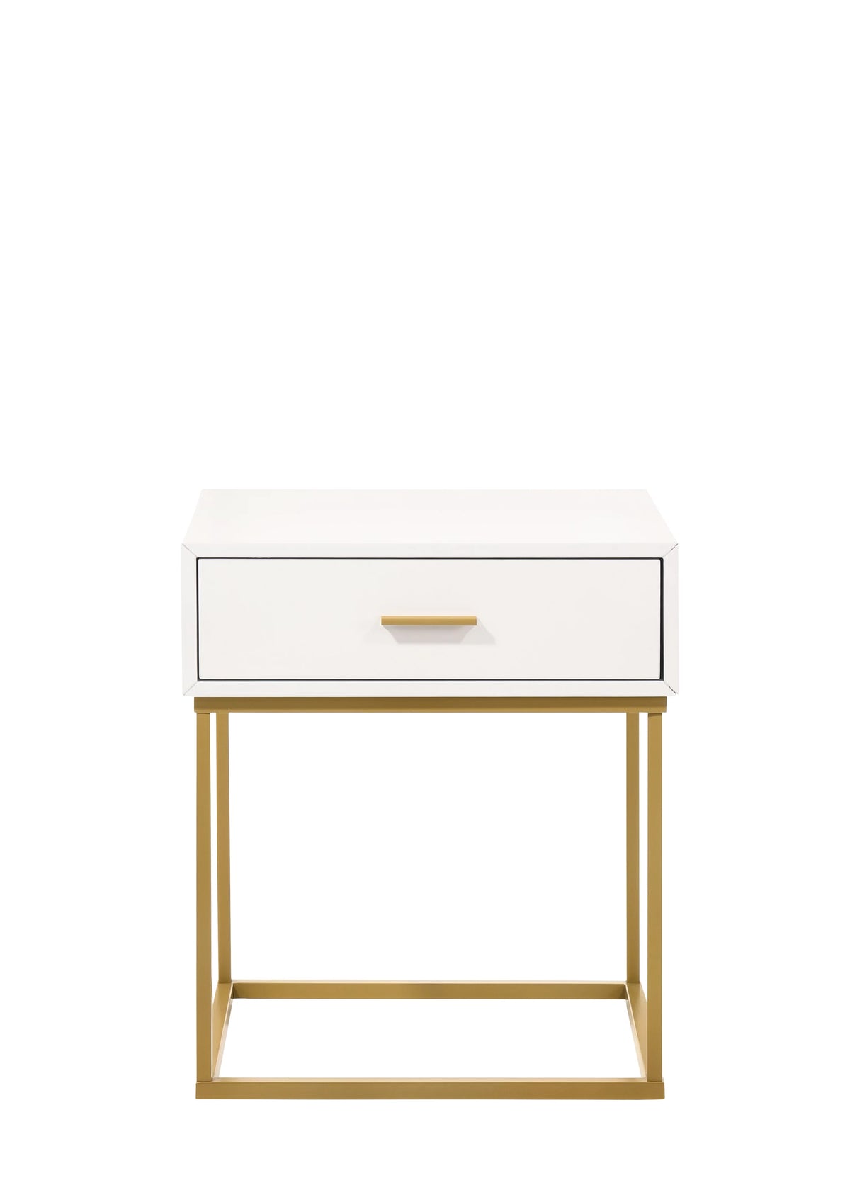 White 1-Drawer Nightstand with Gold Metal Legs K4019