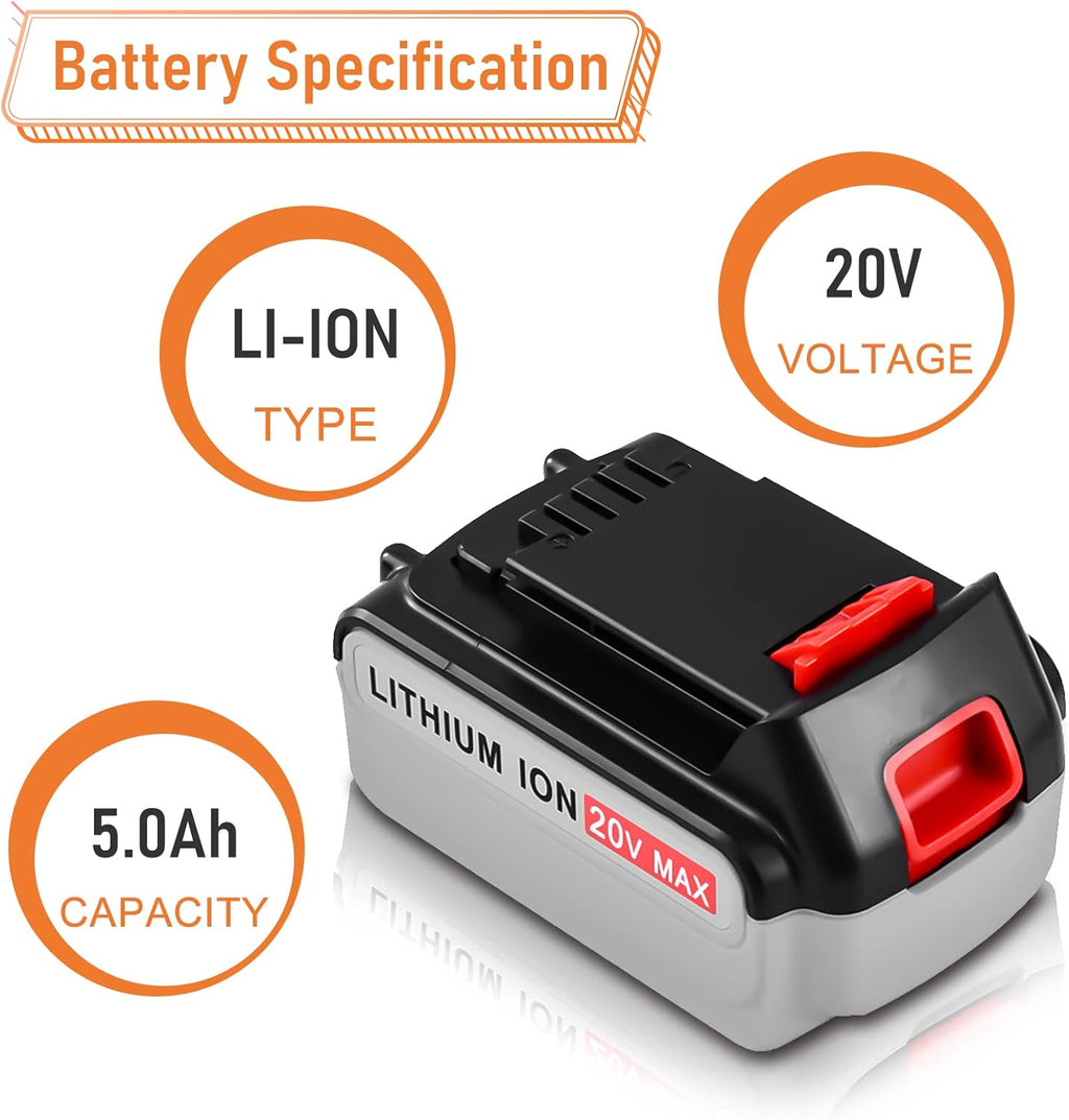 2 Pack 5.0Ah Lithium Ion Replacement Battery for 20V Tools R530