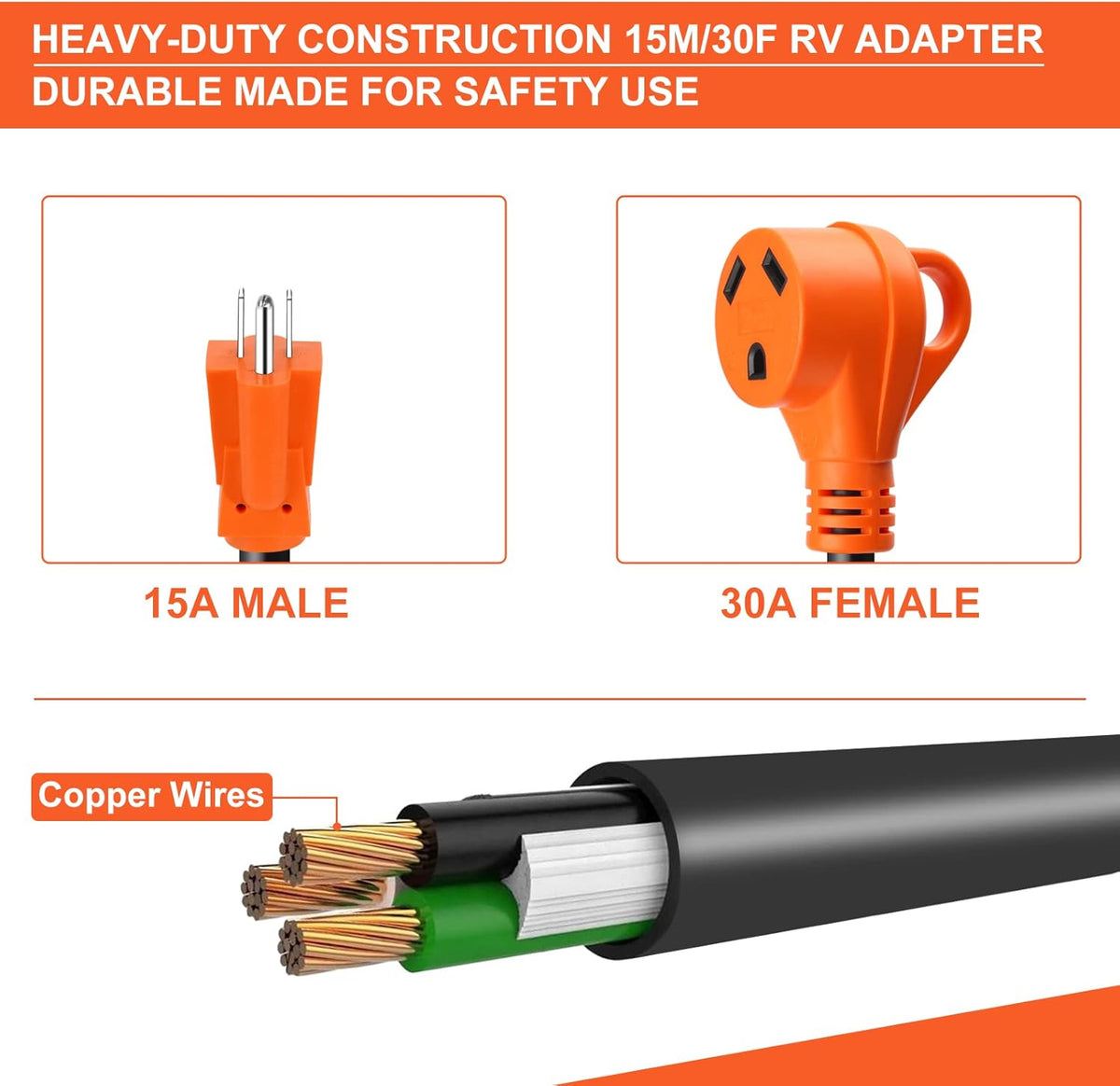 15A to 30A RV Power Adapter Cord with Grip Handle P9211