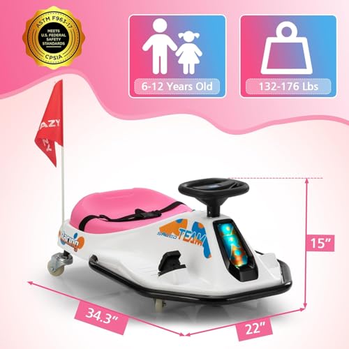 24V Electric Go Kart for Kids, Up to 7.5 mph, Brushless Motor, Pink-White E7834