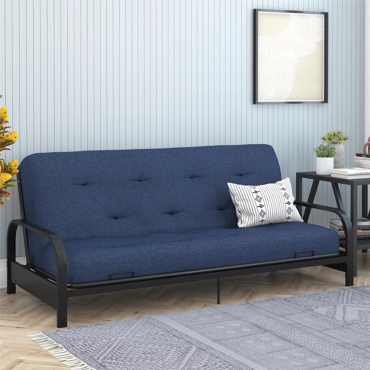 Full True Black Polyester Linen Futon Mattress Y7585