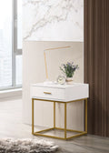 White 1-Drawer Nightstand with Gold Metal Legs K4019