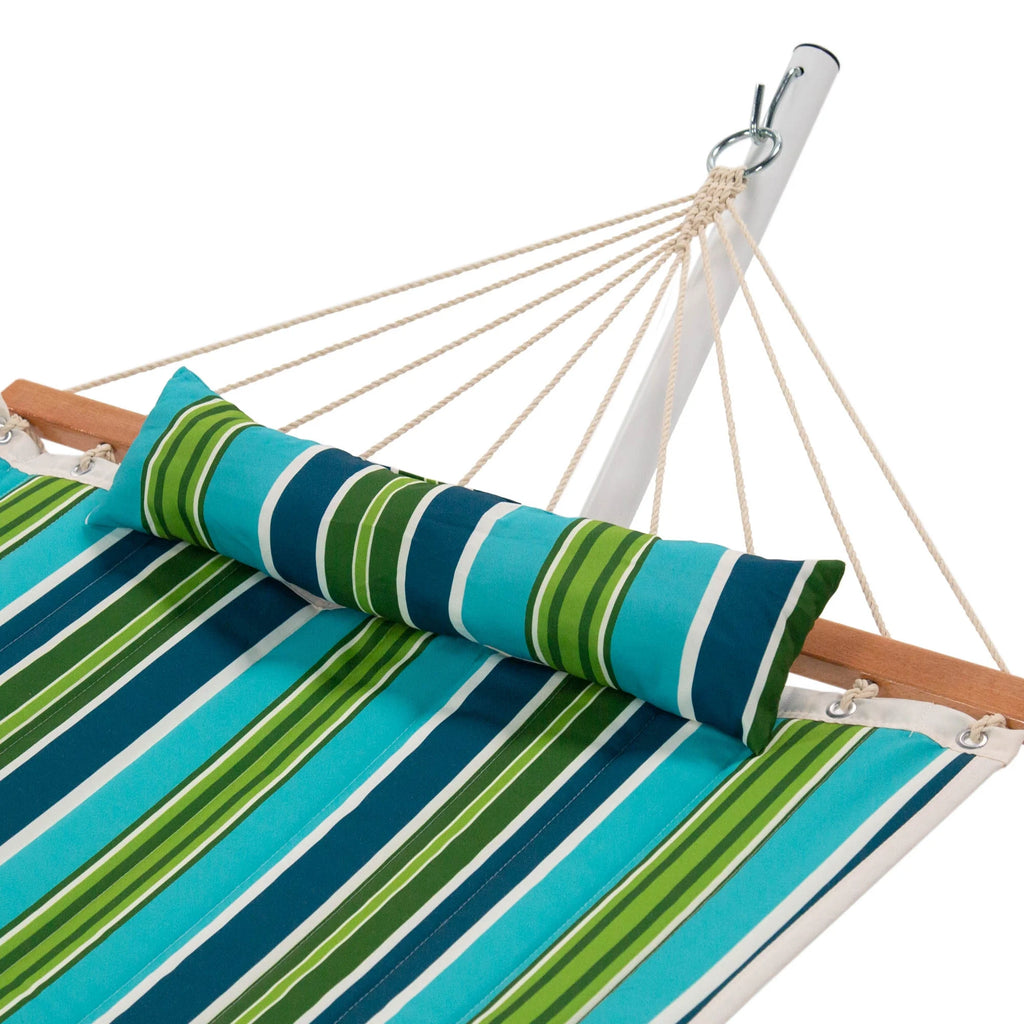Blue and Green Stripe Quilted Hammock with Stand and Pillow I13449
