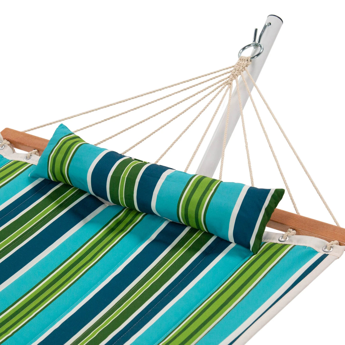 Blue and Green Stripe Quilted Hammock with Stand and Pillow I13449