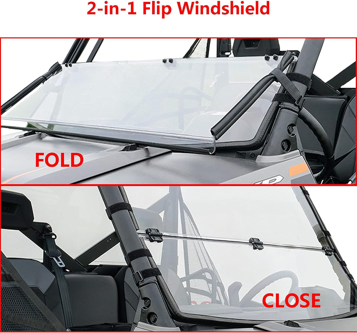 Front Folding Windshield Scratch Resistant 2-in-1 Flip Windscreen Z6169