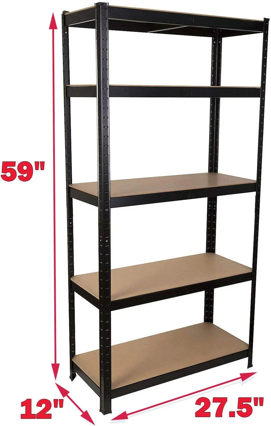 5-Tier Shelving Unit 59"x28"x12" Black W2630